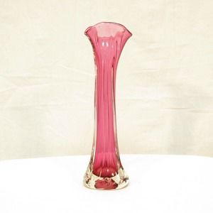 Ed Branson Signed Art Glass V-Vine 9‎ inch Pink Vase Hand Blown